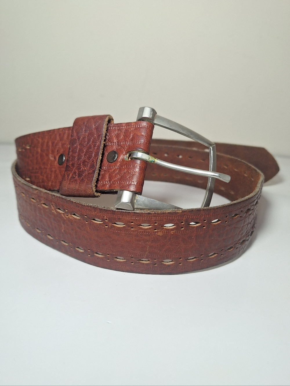 Vintage Red Brown Pebble Grain Leather Belt | Western Boho 43